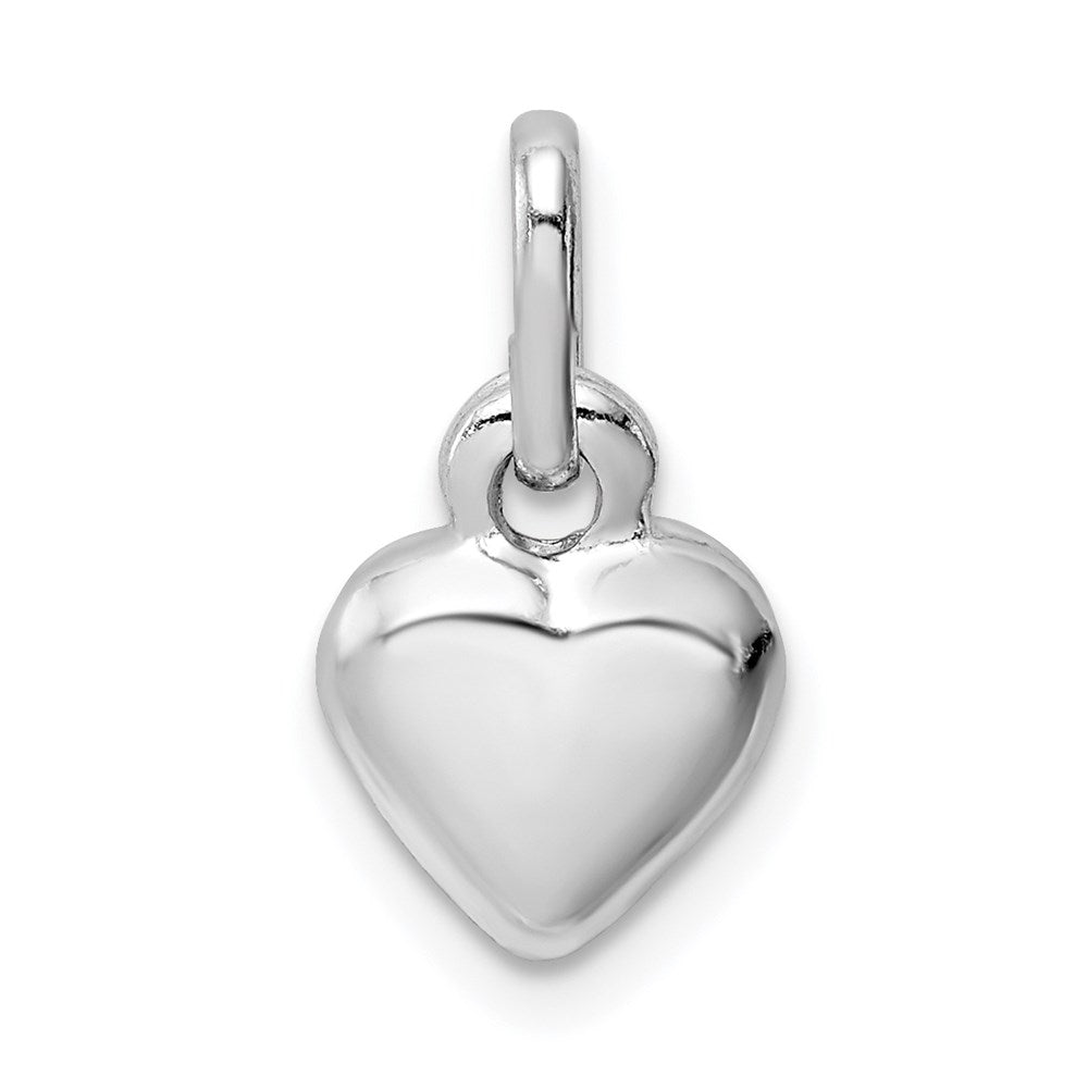 Sterling Silver Rhodium Plated Puffed Heart Charm, 12 x 9 mm