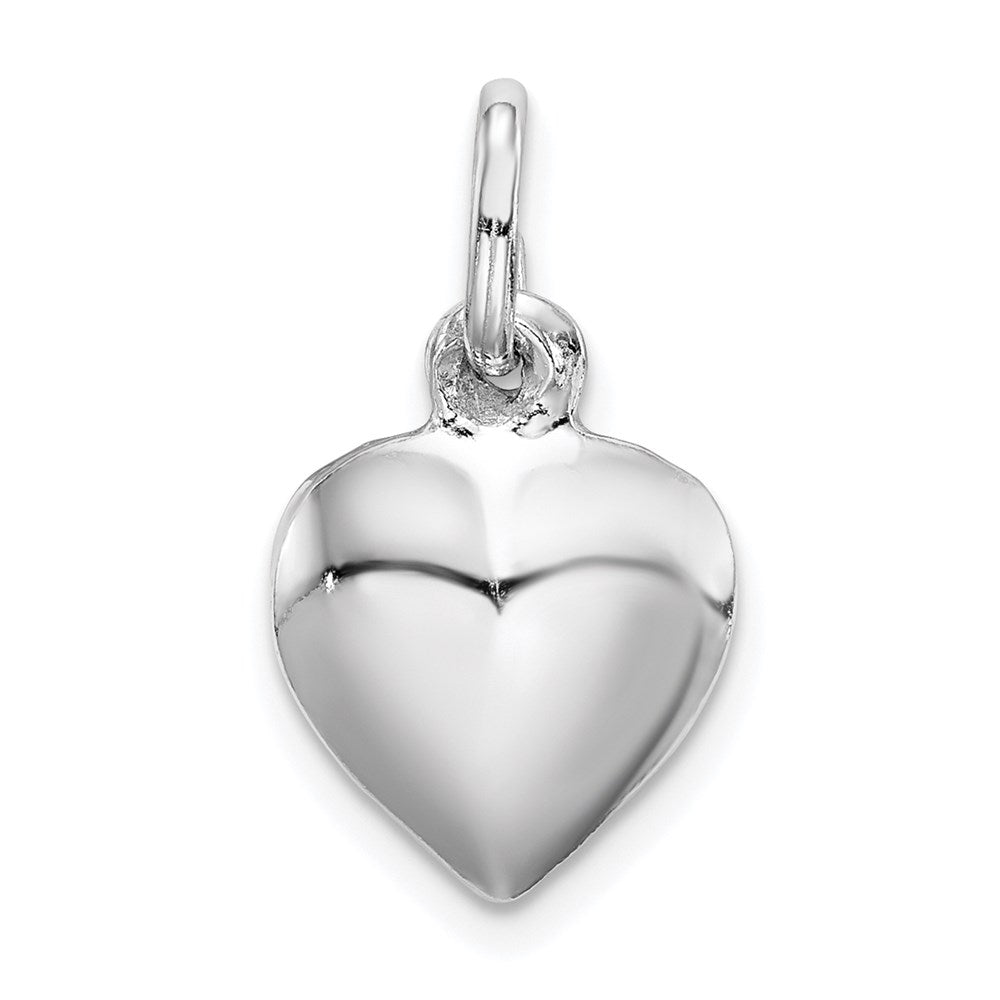 Sterling Silver Rhodium-plated Puffed Heart Charm, 15 x 11 mm
