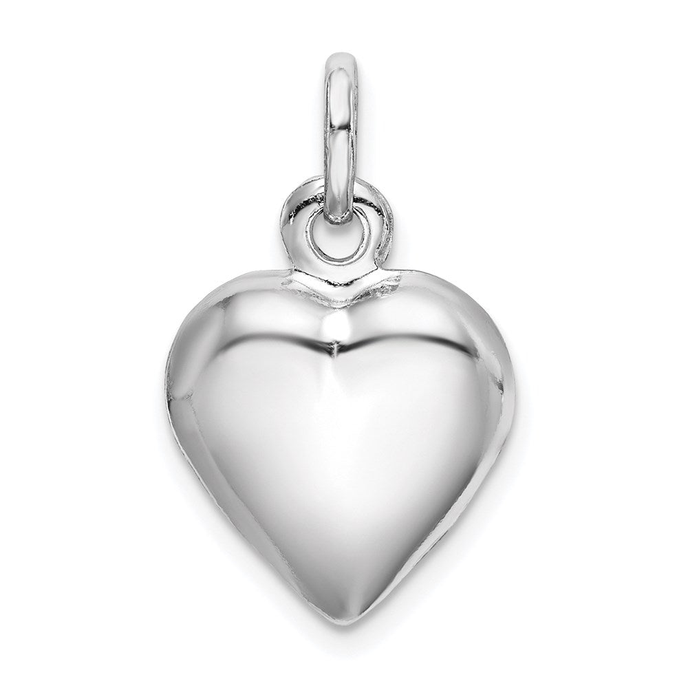 Sterling Silver Rhodium-plated Puffed Heart Charm, 18 x 14 mm
