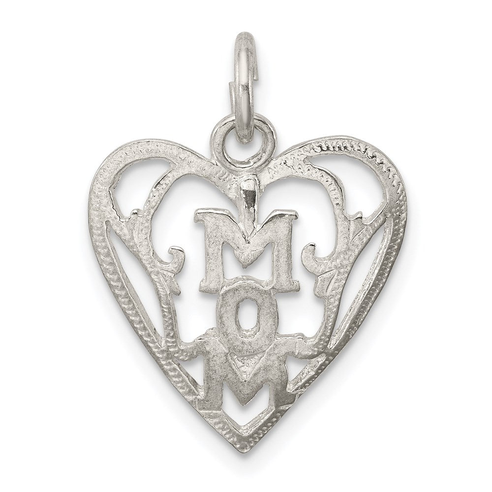 Sterling Silver Mom in Heart Pendant, 17 x 16 mm