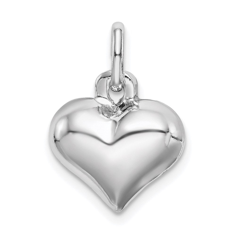 Sterling Silver Rhodium-plated Puffed Heart Charm, 14 x 13 mm