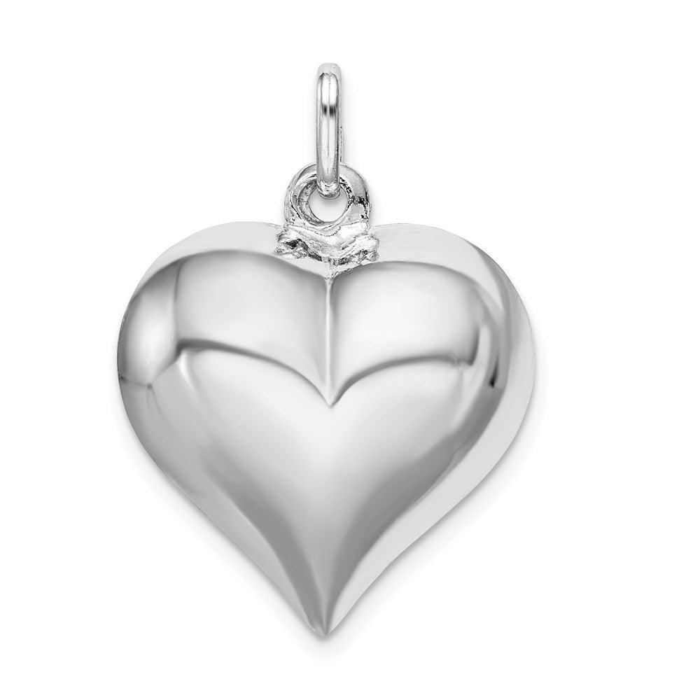 Sterling Silver Rhodium-plated Puffed Heart Pendant, 23 x 21 mm