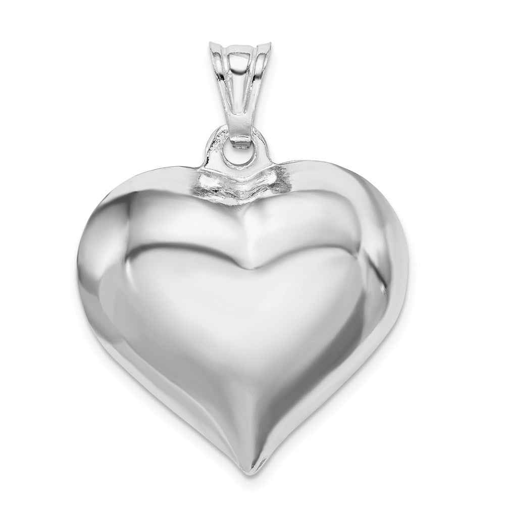 Sterling Silver Rhodium-plated Puffed Heart Pendant, 29 x 28 mm