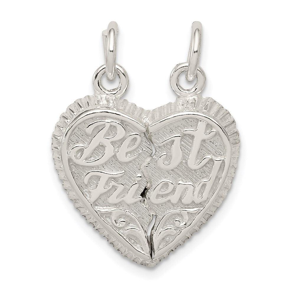 Sterling Silver Best Friend 2-piece Break apart Heart Charm, 20 x 9 mm