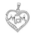Sterling Silver Rhodium-plated MOM CZ Heart Pendant, 21 x 21 mm, 2.25 g