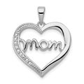 Sterling Silver Rhodium-plated MOM CZ Heart Pendant, 21 x 21 mm, 2.28 g