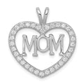 Sterling Silver Rhodium-plated CZ Open Heart MOM Pendant, 26 x 24 mm