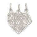Sterling Silver Best Friends 3-piece break apart Heart Charm, 19 x 20 mm