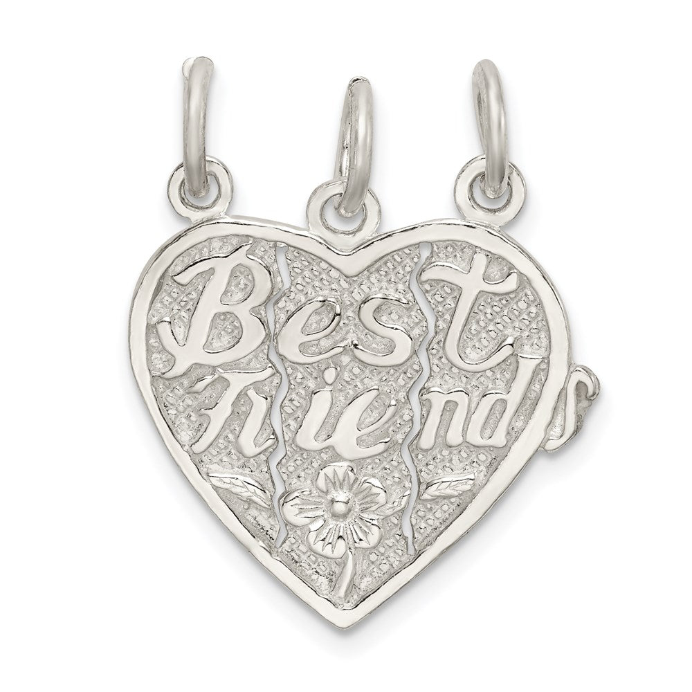 Sterling Silver Best Friends 3-piece break apart Heart Charm, 19 x 20 mm