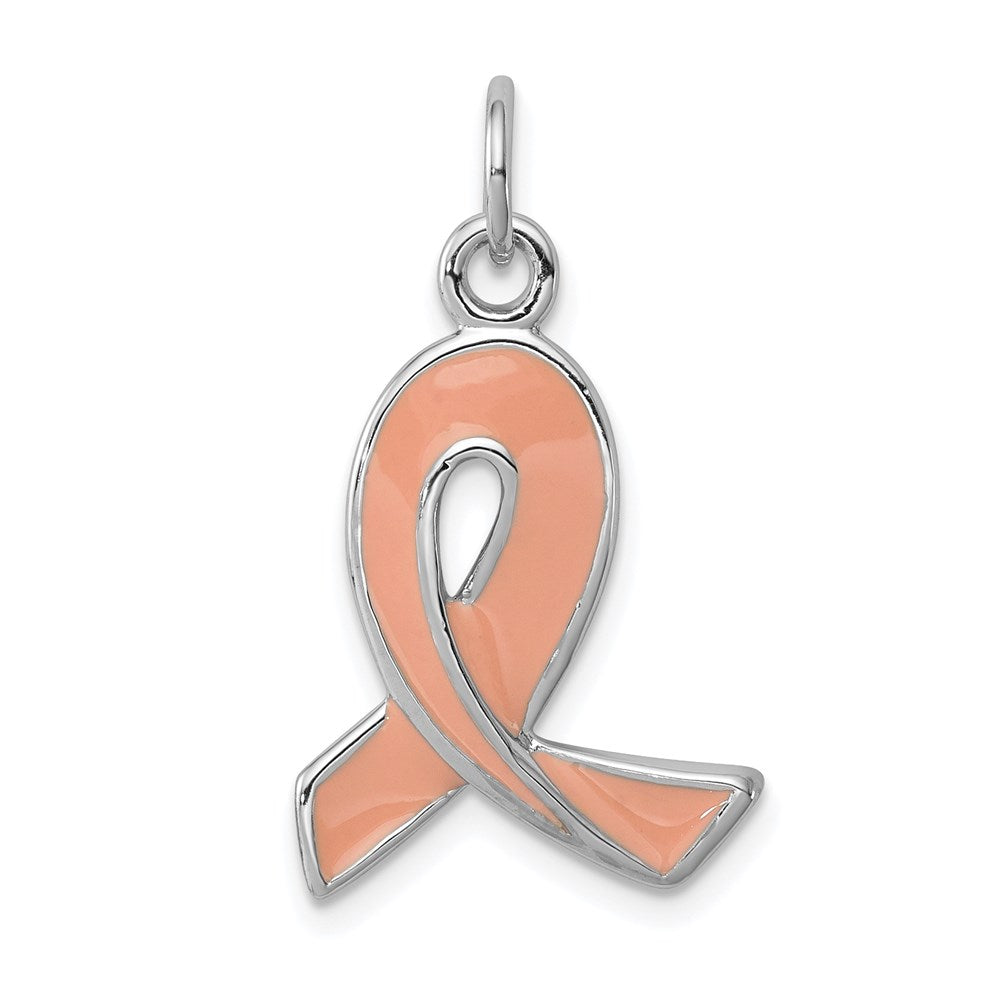 Sterling Silver Rhodium-platedEnamel Ribbon Charm, 25 x 15 mm