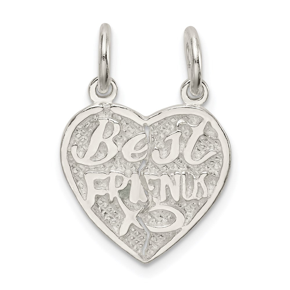 Sterling Silver Best Friends 2-piece break apart Heart Charm, 15 x 7 mm