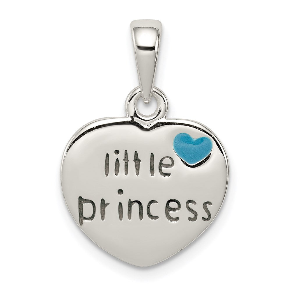 Sterling Silver Enameled Little Princess Heart Pendant, 20 x 14 mm