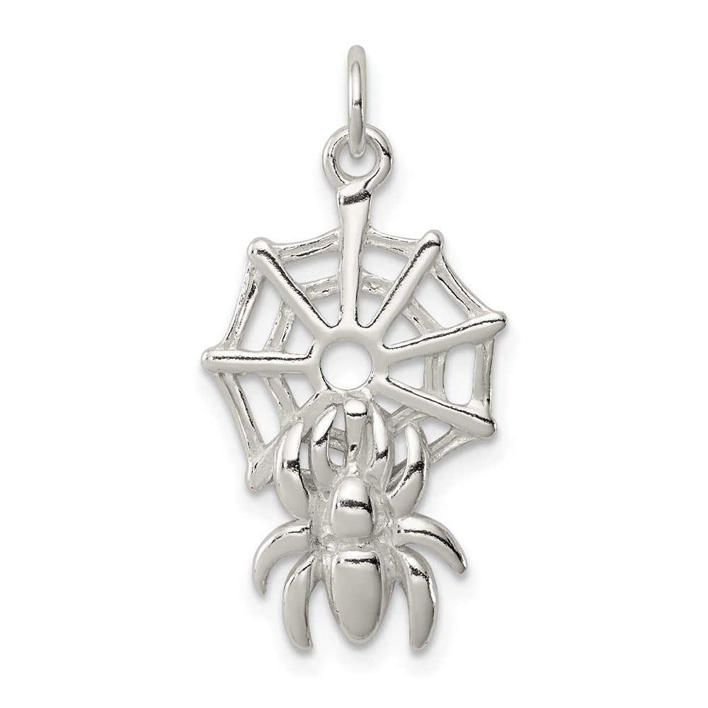 Sterling Silver Spider on Web Charm, 28 x 14 mm