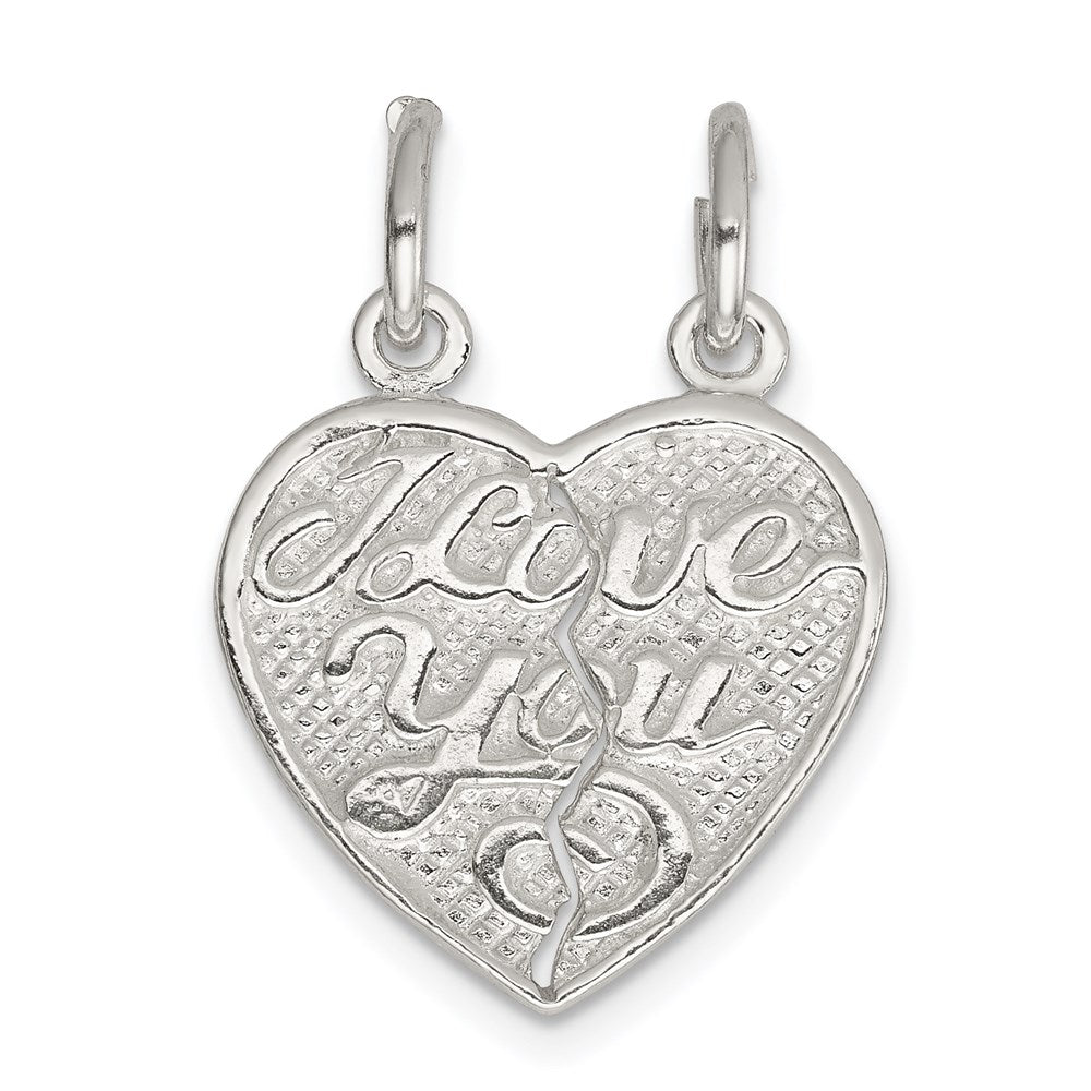 Sterling Silver I Love You 2-piece break apart Heart Charm, 17 x 9 mm