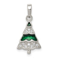 Sterling Silver Rhodium-plated CZ and Enameled Christmas Tree Pendant, 22 x 10 mm