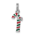 Sterling Silver Rhodium-plated Enamel Candy Cane Charm, 21 x 8 mm