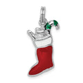 Sterling Silver Rhodium-platedEnamel Stocking Charm, 25 x 13 mm