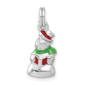 Sterling Silver Rhodium-plated Polished Enameled Snowman Charm, 21 x 8.6 mm