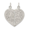 Sterling Silver Best Friend 2-piece break apart Heart Charm, 26 x 11 mm
