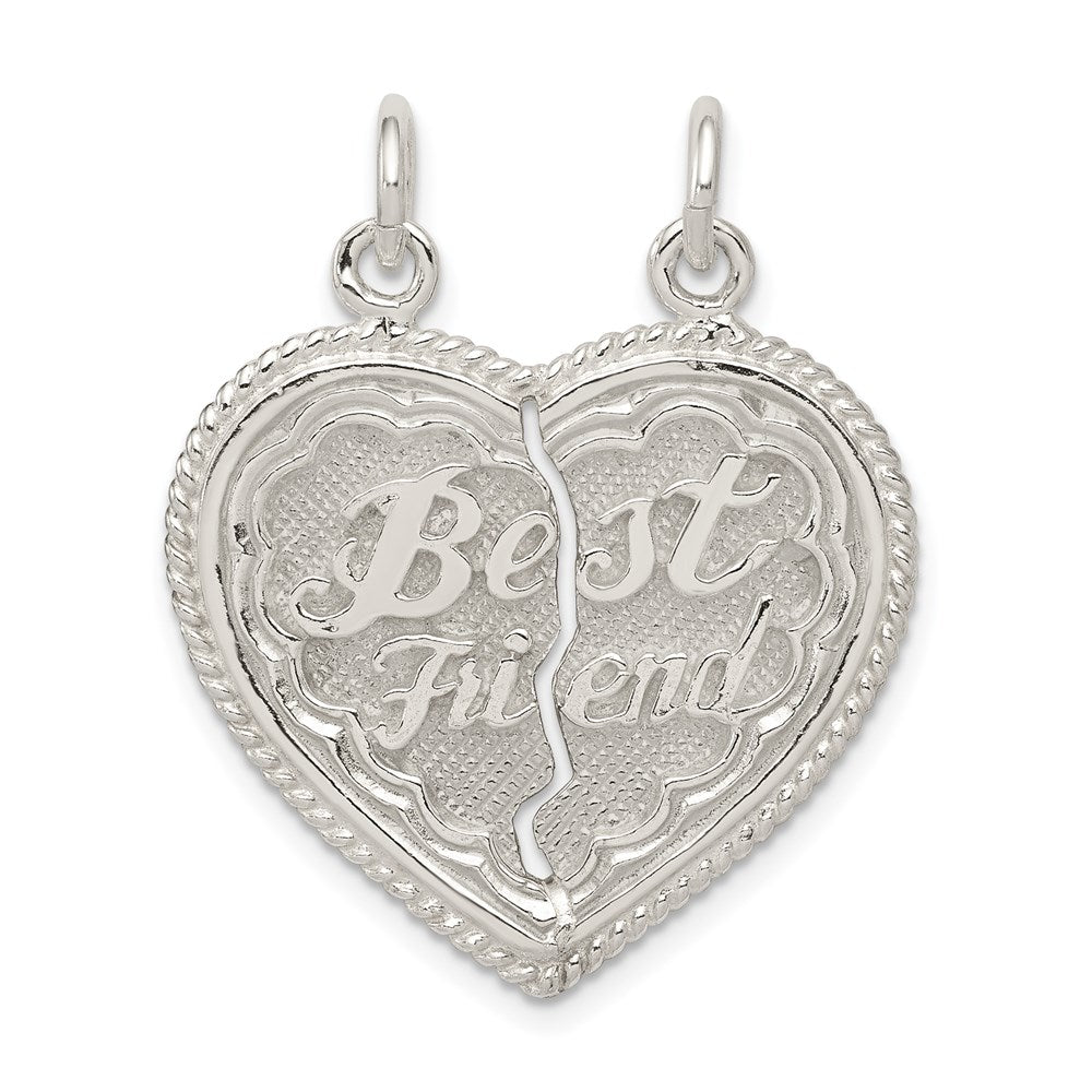 Sterling Silver Best Friend 2-piece break apart Heart Charm, 26 x 11 mm