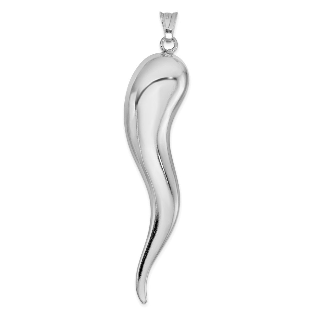 Sterling Silver Rhodium-plated Italian Horn Pendant, 84 x 18 mm