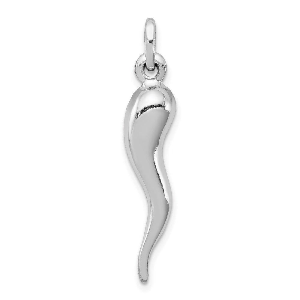 Sterling Silver Rhodium-plated Italian Horn Pendant, 33 x 7 mm