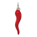 Sterling Silver Red Enamel Italian Horn Pendant, 33 x 7 mm