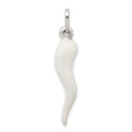Sterling Silver White Enamel Italian Horn Pendant, 33 x 7 mm