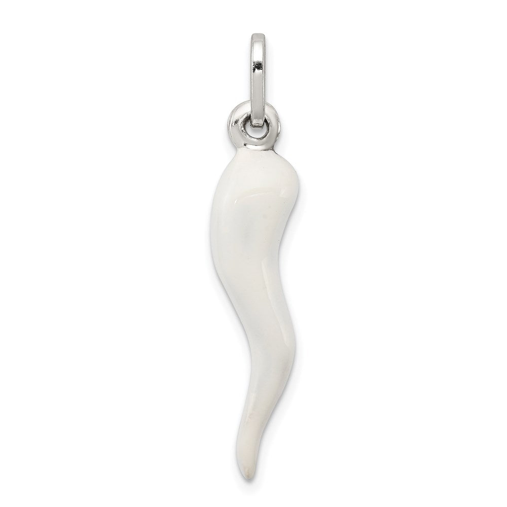 Sterling Silver White Enamel Italian Horn Pendant, 33 x 7 mm