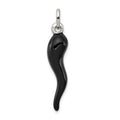 Sterling Silver Black Enamel Italian Horn Pendant, 33 x 7 mm