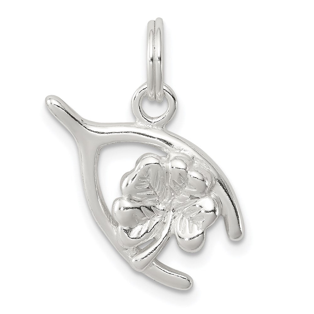 Sterling Silver Four Leaf Clover & Wishbone, 21 x 16 mm