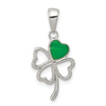 Sterling Silver Rhodium-plated Green Enameled Four Leaf Clover Pendant, 24 x 12 mm