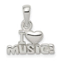 Sterling Silver I Love Music Pendant, 12 x 16 mm