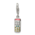 Sterling Silver Rhodium-plated Enameled and CZ Cell Phone Charm, 26 x 5.5 mm