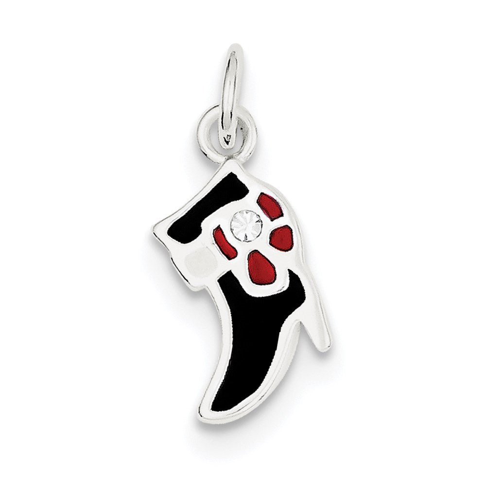 Sterling Silver Black & Red Enameled Boot Charm, 21 x 9 mm