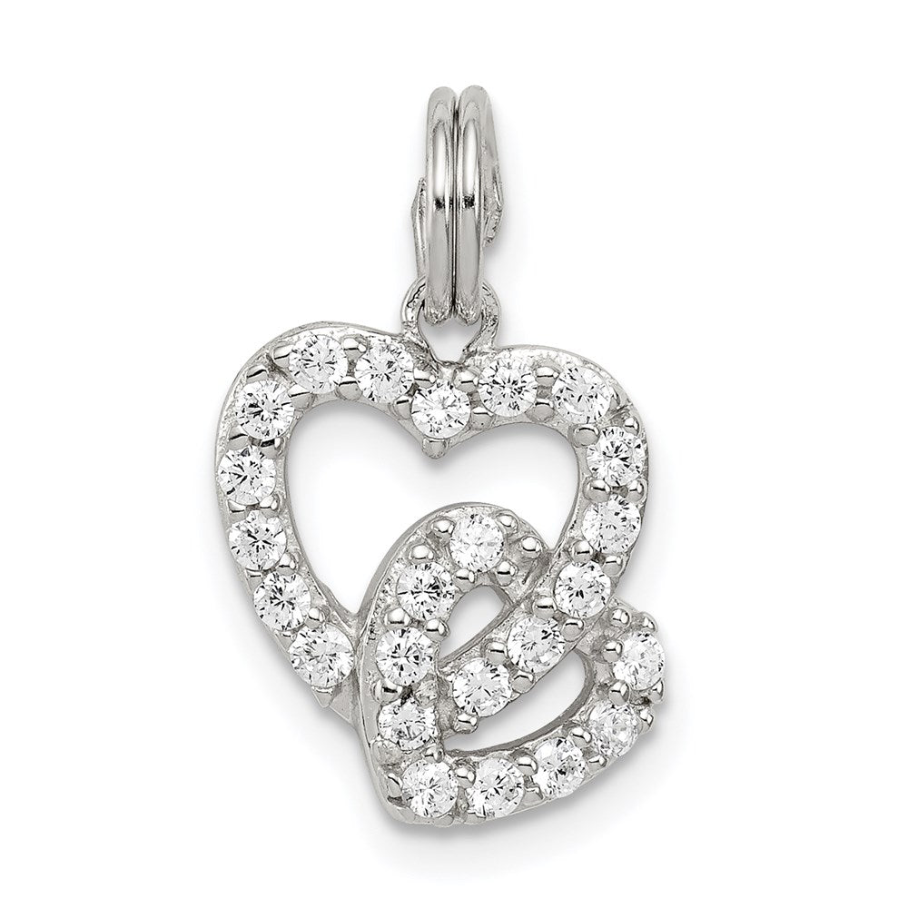 Sterling Silver Rhodium-plated CZ Interlocking Hearts Charm, 19 x 13 mm