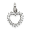 Sterling Silver Rhodium-plated CZ Heart Charm, 20 x 13 mm