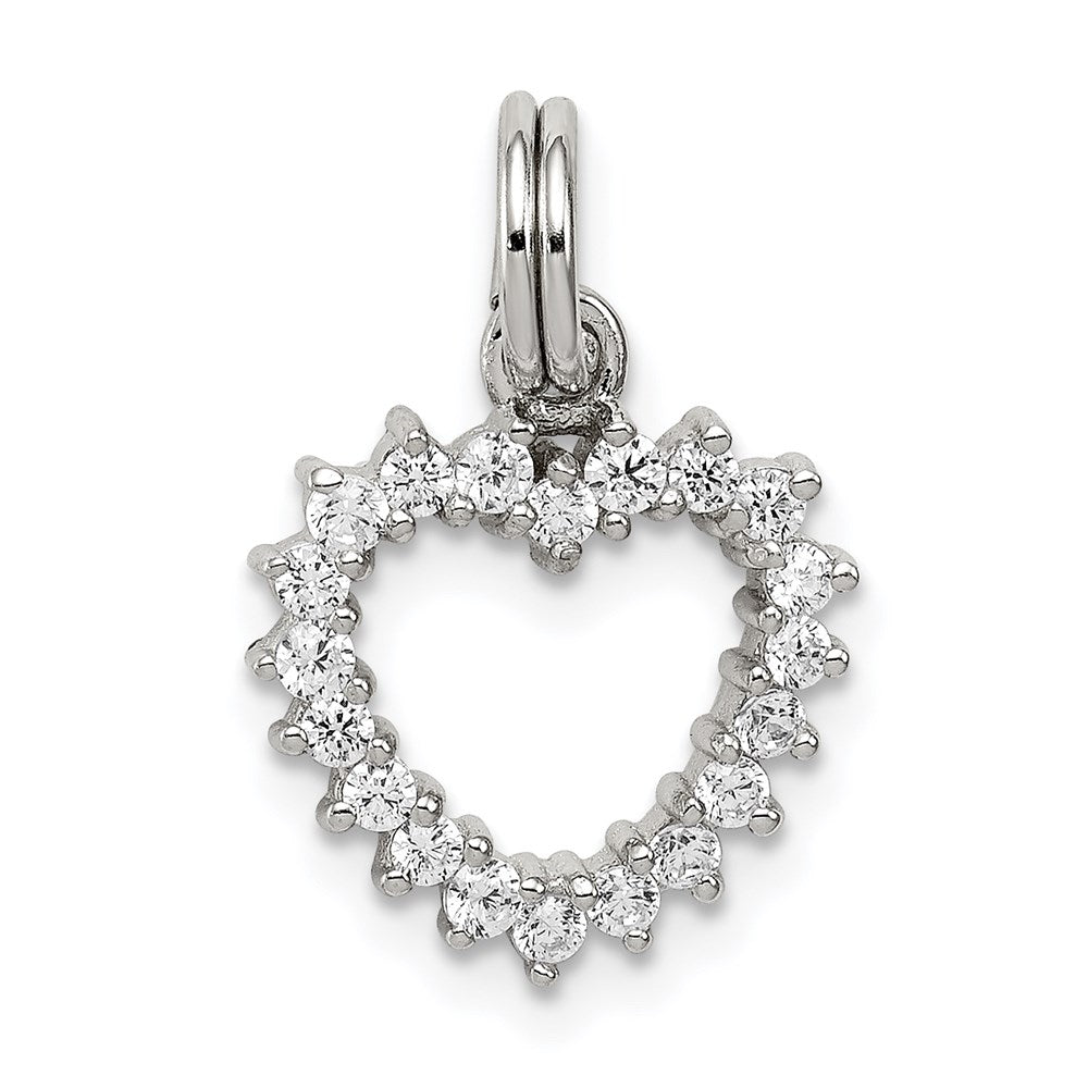 Sterling Silver Rhodium-plated CZ Heart Charm, 20 x 13 mm