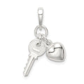 Sterling Silver Heart with Key Charm, 24 x 15 mm
