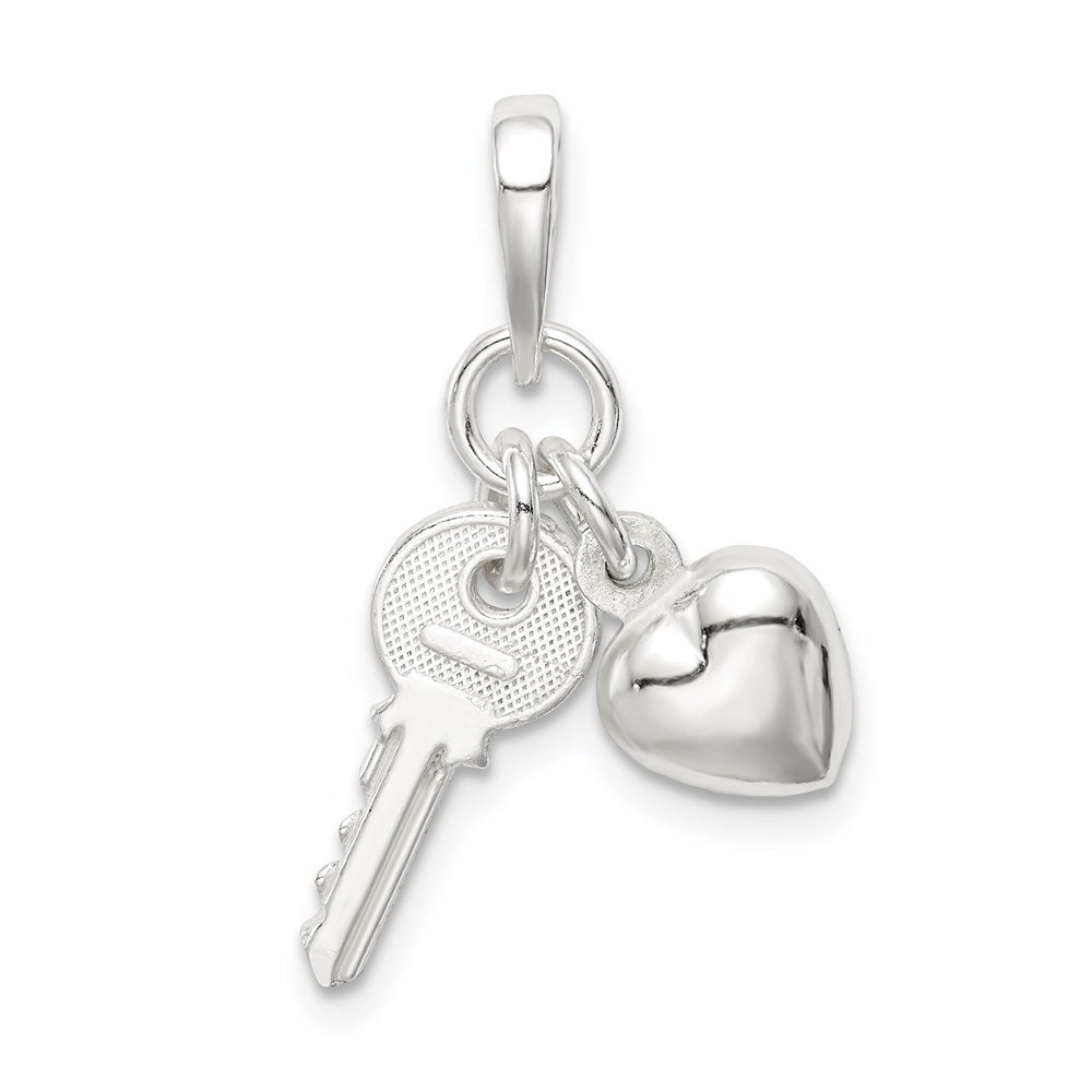 Sterling Silver Heart with Key Charm, 24 x 15 mm