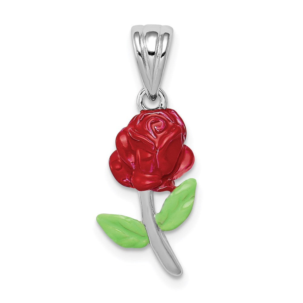 Sterling Silver Rhodium-platedEnamel Flower Charm, 25 x 10 mm