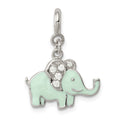 Sterling Silver Rhodium-plated Enameled with CZ Elephant Charm, 24 x 18 mm