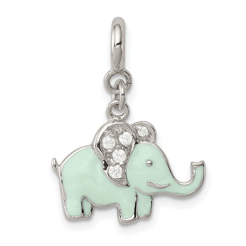 Sterling Silver Rhodium-plated Enameled with CZ Elephant Charm, 24 x 18 mm
