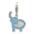 Sterling Silver Rhodium-plated Blue Enameled Elephant Charm, 23 x 13 mm