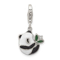 Sterling Silver Rhodium-plated CZ Enamel Panda Charm with Lobster Clasp, 25 x 13 mm