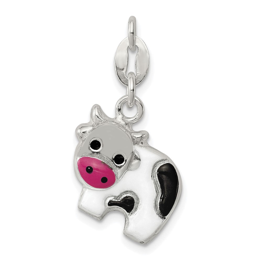 Sterling Silver Enameled Cow Charm, 17 x 14 mm