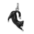 Sterling Silver Rhodium-platedBlack Enamel Cat Charm, 25 x 18 mm