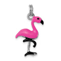 Sterling Silver Rhodium-plated Hot Pink & Black Enameled Flamingo Charm, 28 x 15 mm