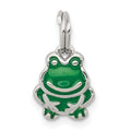 Sterling Silver Rhodium-plated Green Enameled Frog Charm, 15 x 9 mm