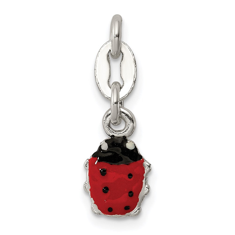 Sterling Silver Enameled Ladybug Charm, 13 x 7 mm
